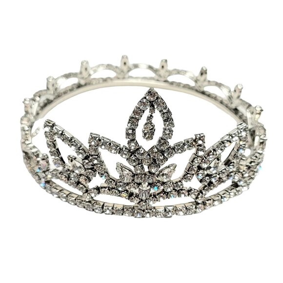 Silver Tone Clear Prong Set Rhinestone Bridal Wedding Pageant Tiara - Picture 1 of 9